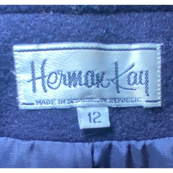 Vintage Herman Kay Navy Double-Breasted Wool-Blend Coat Preppy Academia - Picture 5 of 7